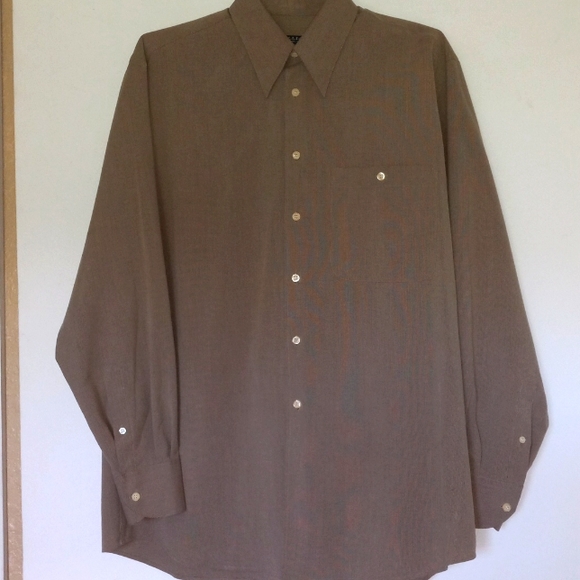 UOMO TALLIA ITALIAN MENS SHIRT Mocha Brown Size Large 15 1/2" - Picture 2 of 15